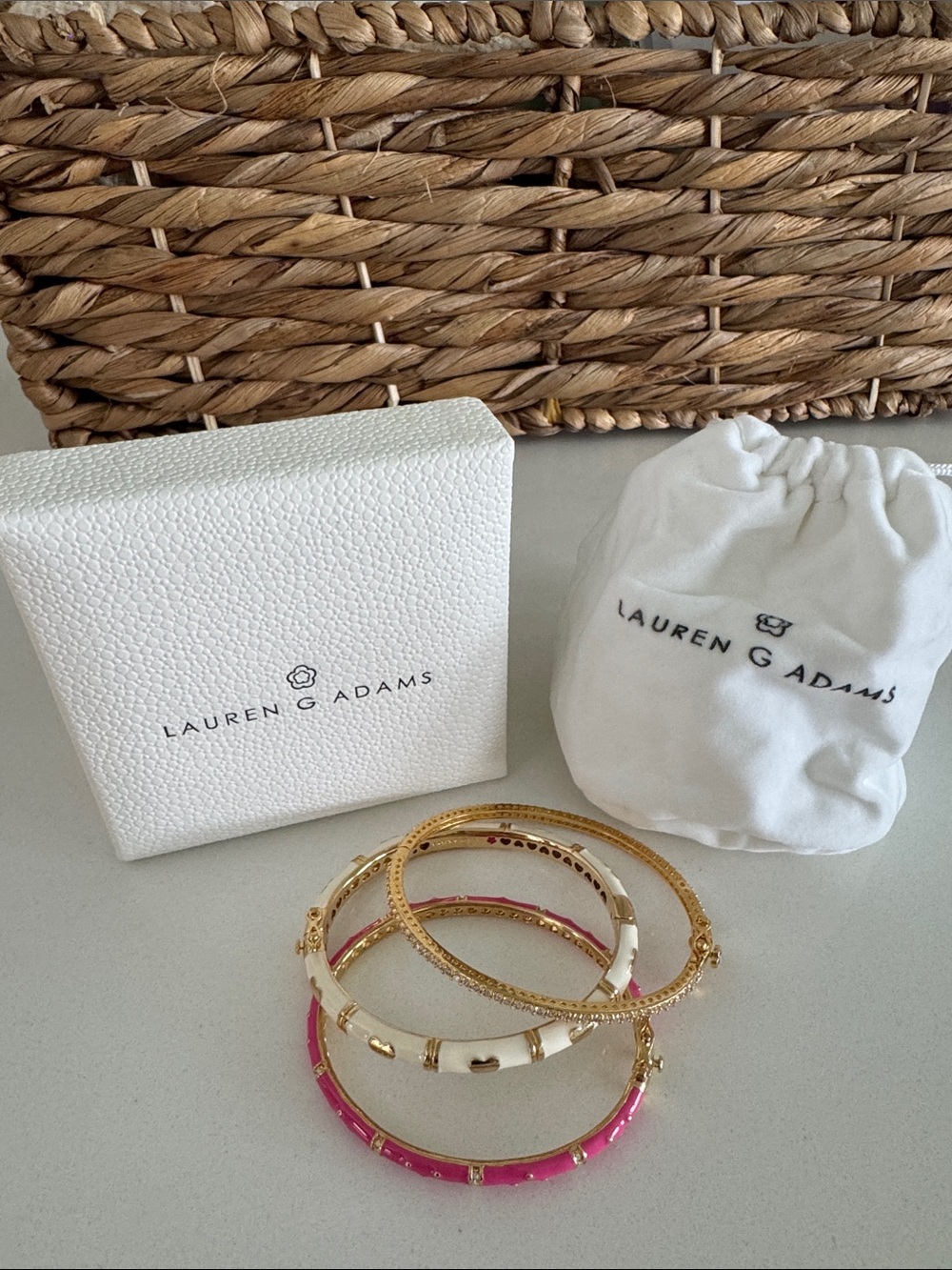 Lauren G Adams Gold & Pink Bangle Bracelet Set